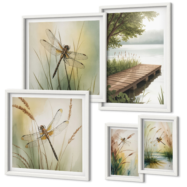Lot de tableaux encadrés Paysages paisibles de libellules