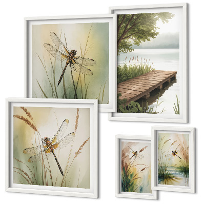 Lot de tableaux encadrés Paysages paisibles de libellules