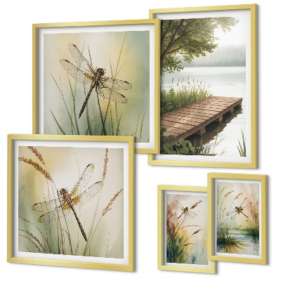 Lot de tableaux encadrés Paysages paisibles de libellules