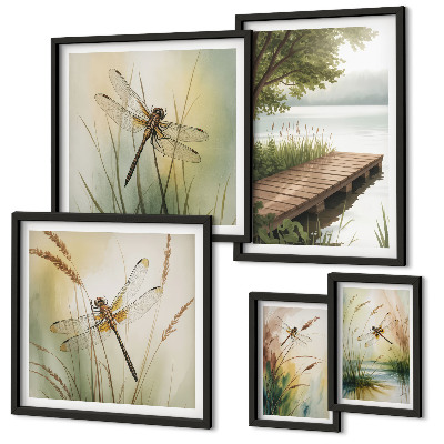 Lot de tableaux encadrés Paysages paisibles de libellules