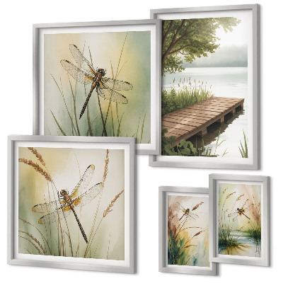 Lot de tableaux encadrés Paysages paisibles de libellules