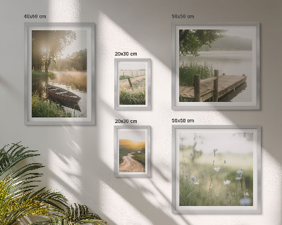 Ensemble de 5 tableaux Paysages tranquilles d'eau verte