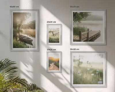 Ensemble de 5 tableaux représentant des paysages tranquilles d'eau verte