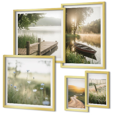 Ensemble de 5 tableaux Paysages tranquilles d'eau verte