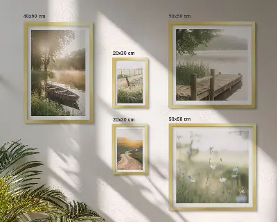 Ensemble de 5 tableaux représentant des paysages tranquilles d'eau verte