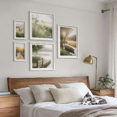 Ensemble de 5 tableaux Paysages tranquilles d'eau verte