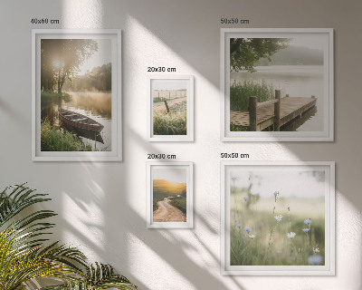 Ensemble de 5 tableaux Paysages tranquilles d'eau verte