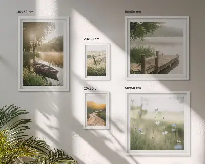 Ensemble de 5 tableaux représentant des paysages tranquilles d'eau verte