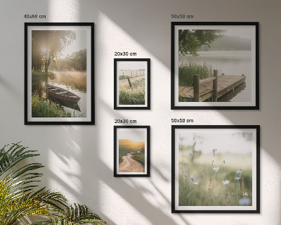 Ensemble de 5 tableaux Paysages tranquilles d'eau verte