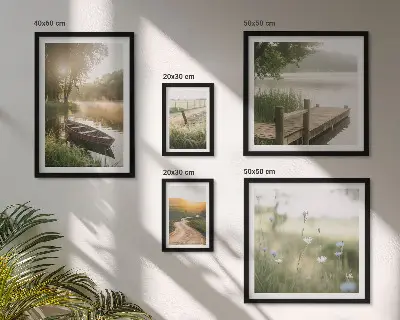 Ensemble de 5 tableaux représentant des paysages tranquilles d'eau verte
