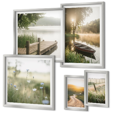 Ensemble de 5 tableaux Paysages tranquilles d'eau verte
