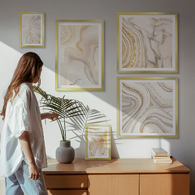 Lot de tableaux encadrés Compositions abstraites beiges
