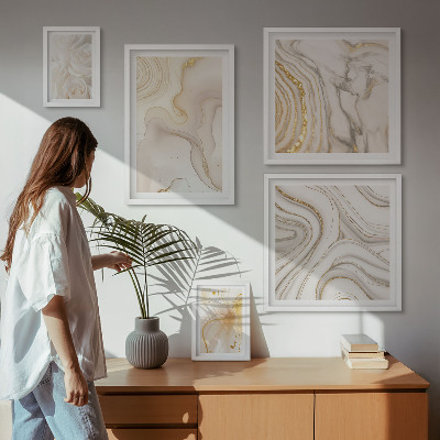 Lot de tableaux encadrés Compositions abstraites beiges