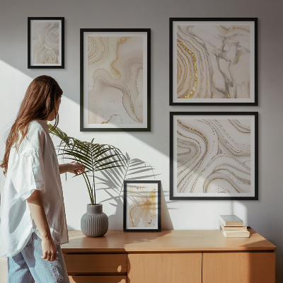 Lot de tableaux encadrés Compositions abstraites beiges