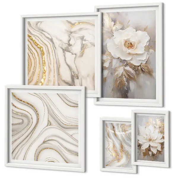 Ensemble de 5 tableaux motifs floraux abstraits apportant une touche d'élégance