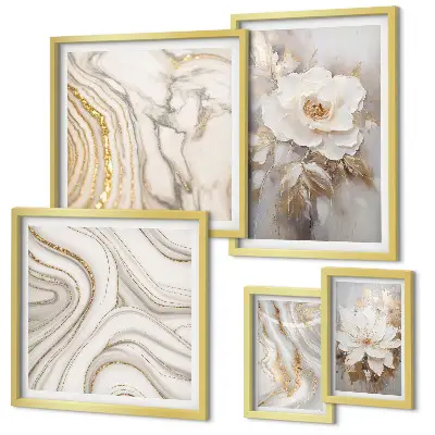 Ensemble de 5 tableaux motifs floraux abstraits apportant une touche d'élégance