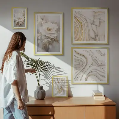 Ensemble de 5 tableaux motifs floraux abstraits apportant une touche d'élégance