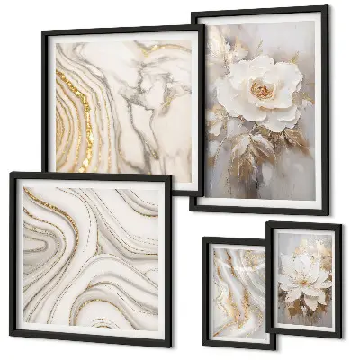 Ensemble de 5 tableaux motifs floraux abstraits apportant une touche d'élégance