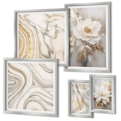 Ensemble de 5 tableaux motifs floraux abstraits apportant une touche d'élégance