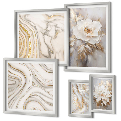 Ensemble de 5 tableaux Motifs floraux abstraits, élégance