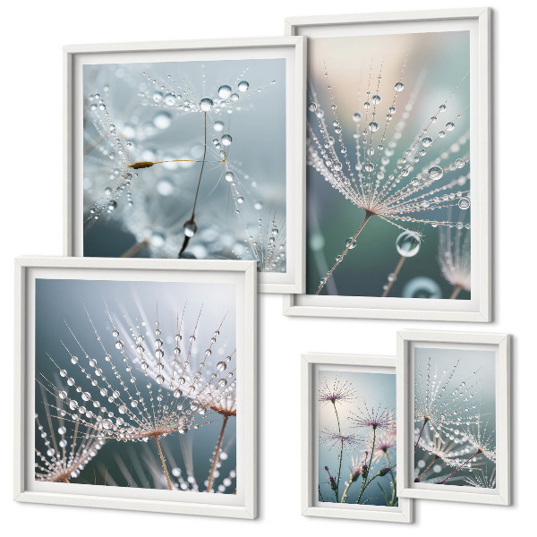 Ensemble de 5 tableaux Plantes minimalistes en forme de gouttes de rosée
