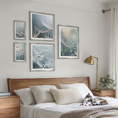 Ensemble de 5 tableaux Plantes minimalistes en forme de gouttes de rosée