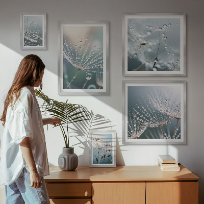 Ensemble de 5 tableaux Plantes minimalistes en forme de gouttes de rosée