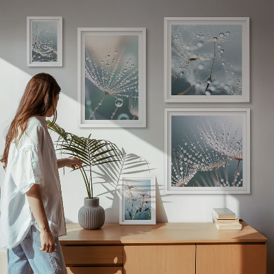 Ensemble de 5 tableaux Plantes minimalistes en forme de gouttes de rosée