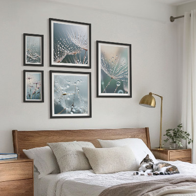 Ensemble de 5 tableaux Plantes minimalistes en forme de gouttes de rosée