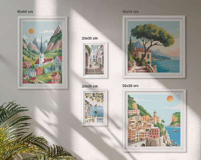 Ensemble de 5 tableaux Montagnes et villes charmantes