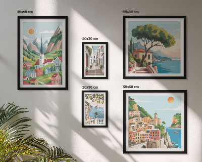 Ensemble de 5 tableaux Montagnes et villes charmantes