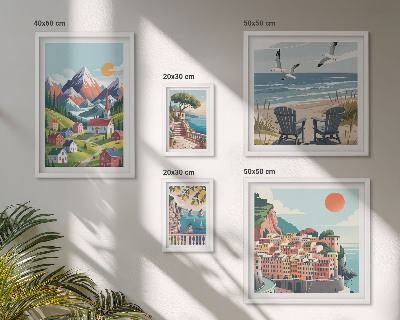 Lot de tableaux encadrés Paysages rétro de montagne et de mer