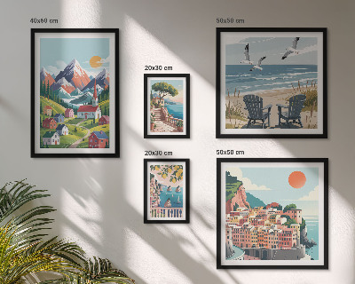 Lot de tableaux encadrés Paysages rétro de montagne et de mer