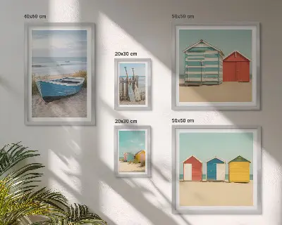 Ensemble de 5 tableaux vue sur la mer avec maisons et bateaux