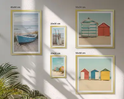 Ensemble de 5 tableaux vue sur la mer avec maisons et bateaux
