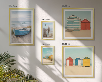 Ensemble de 5 tableaux Vue sur la mer, maisons, bateaux