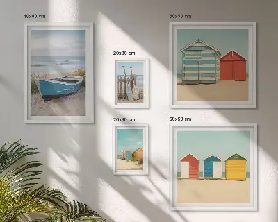Ensemble de 5 tableaux vue sur la mer avec maisons et bateaux