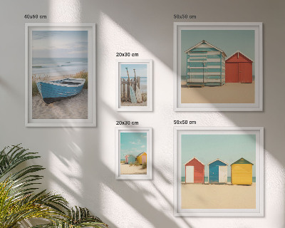 Ensemble de 5 tableaux Vue sur la mer, maisons, bateaux
