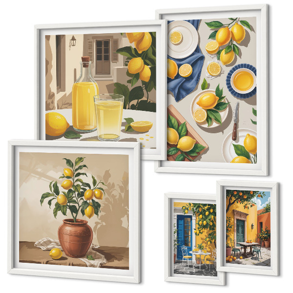 Lot de tableaux encadrés Idées méditerranéennes au citron