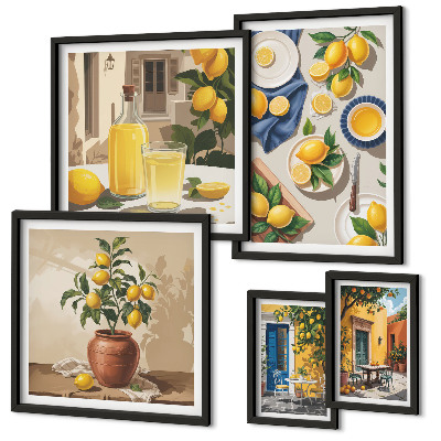Lot de tableaux encadrés Idées méditerranéennes au citron