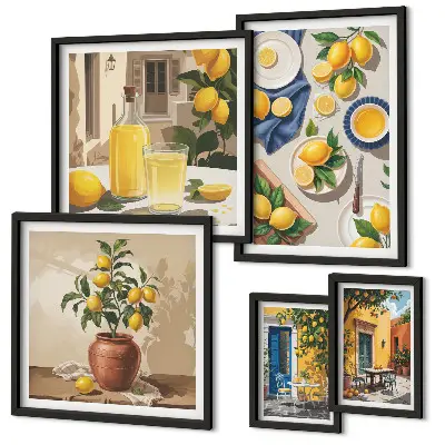 Lot de tableaux encadrés motifs méditerranéens au citron