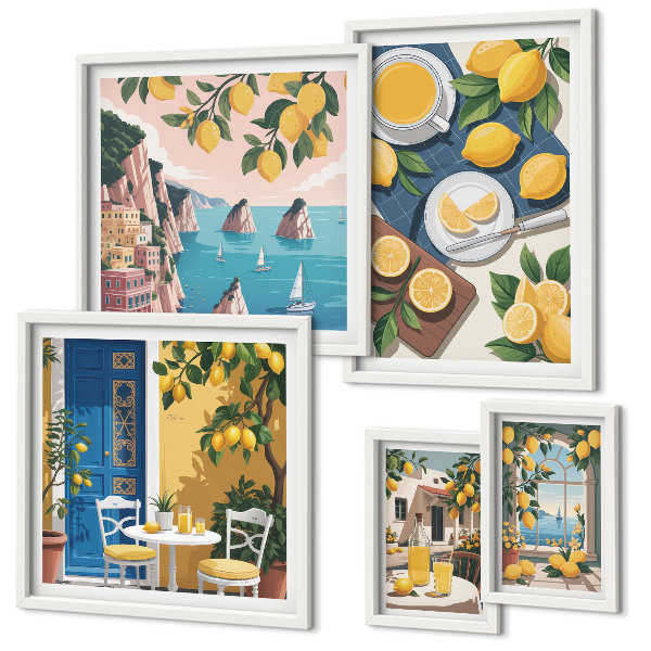 Lot de tableaux encadrés Fraîcheur citronnée bohème été