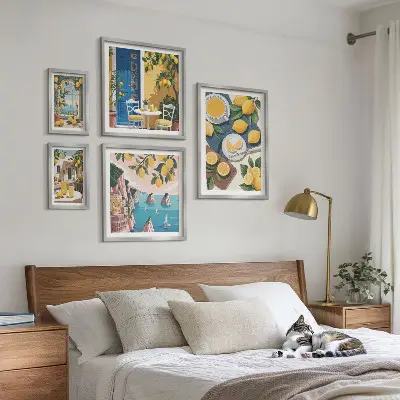 Lot de tableaux encadrés motif fraîcheur citronnée esprit bohème estival