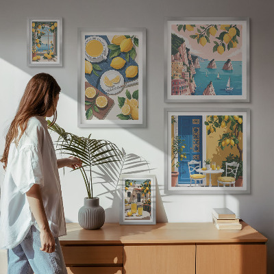 Lot de tableaux encadrés Fraîcheur citronnée bohème été