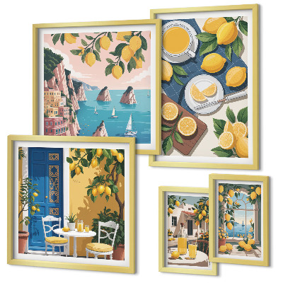Lot de tableaux encadrés Fraîcheur citronnée bohème été