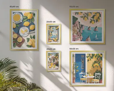 Lot de tableaux encadrés motif fraîcheur citronnée esprit bohème estival