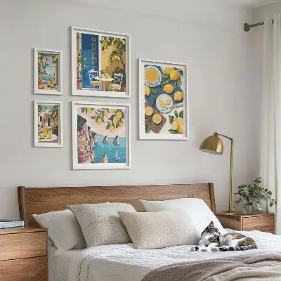 Lot de tableaux encadrés motif fraîcheur citronnée esprit bohème estival