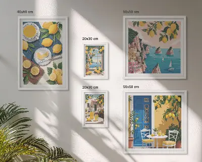 Lot de tableaux encadrés motif fraîcheur citronnée esprit bohème estival