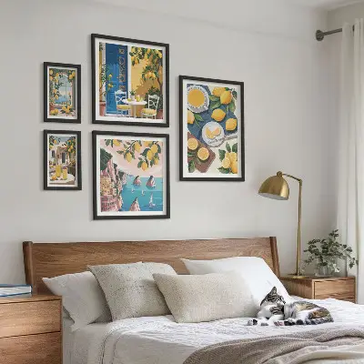 Lot de tableaux encadrés motif fraîcheur citronnée esprit bohème estival