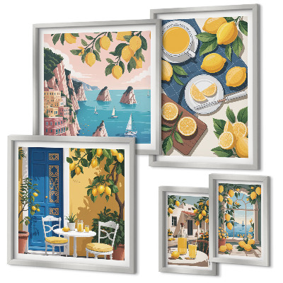 Lot de tableaux encadrés Fraîcheur citronnée bohème été